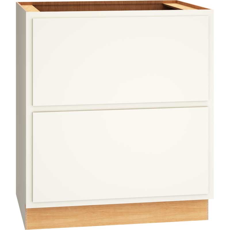 SKU 2DB30 - 30 Inch Base Cabinet with 2 Drawers in Classic Door Style and Snow Finish from Mantra Cabinets