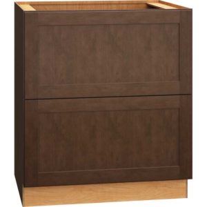 SKU 2DB30 - 30 Inch Base Cabinet with 2 Drawers in Omni Door Style and Bark Finish from Mantra Cabinets