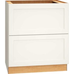 SKU 2DB30 - 30 Inch Base Cabinet with 2 Drawers in Omni Door Style and Snow Finish from Mantra Cabinets