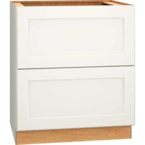 SKU 2DB30 - 30 Inch Base Cabinet with 2 Drawers in Spectra Door Style and Snow Finish from Mantra Cabinets