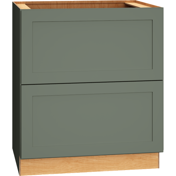 SKU 2DB30 - 30 Inch Base Cabinet with 2 Drawers in Omni Door Style and Rosemary Finish from Mantra Cabinets