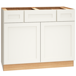 SKU 2VSD423421 - 42 Inch Vanity Sink Base Cabinet with 3 Drawers and Double Doors in Omni Door Style and Snow Finish from Mantra Cabinets