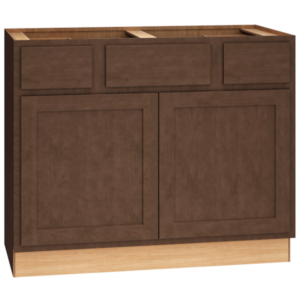 SKU 2VSD423421 - 42 Inch Vanity Sink Base Cabinet with 3 Drawers and Double Doors in Classic Door Style and Bark Finish from Mantra Cabinets