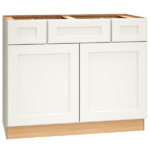SKU 2VSD423421 - 42 Inch Vanity Sink Base Cabinet with 3 Drawers and Double Doors in Spectra Door Style and Snow Finish from Mantra Cabinets