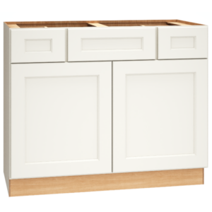 SKU 2VSD423421 - 42 Inch Vanity Sink Base Cabinet with 3 Drawers and Double Doors in Spectra Door Style and Snow Finish from Mantra Cabinets