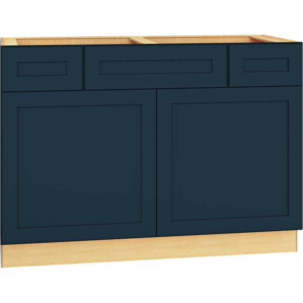 SKU 2VSD483421CS - 48 Inch Vanity Sink Base Cabinet with 3 Drawers and Double Doors in Omni Door Style and Admiral Finish from Mantra Cabinets