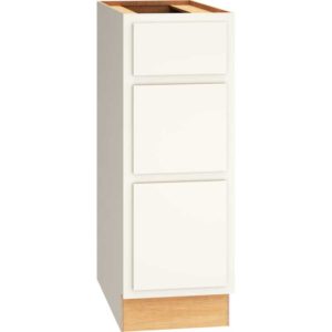SKU 3DB12 - 12 Inch Base Cabinet with 3 Drawers in Classic Door Style and Snow Finish from Mantra Cabinets