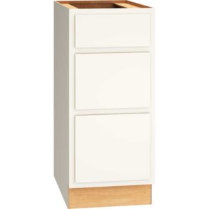 SKU 3DB15 - 15 Inch Base Cabinet with 3 Drawers in Classic Door Style and Snow Finish from Mantra Cabinets