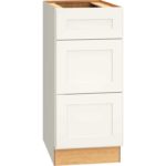 SKU 3DB15 - 15 Inch Base Cabinet with 3 Drawers in Omni Door Style and Snow Finish from Mantra Cabinets