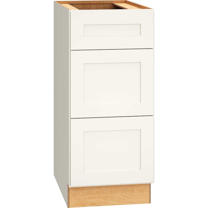 SKU 3DB15 - 15 Inch Base Cabinet with 3 Drawers in Omni Door Style and Snow Finish from Mantra Cabinets