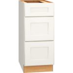 SKU 3DB15 - 15 Inch Base Cabinet with 3 Drawers in Spectra Door Style and Snow Finish from Mantra Cabinets
