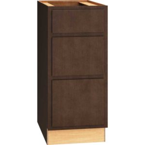 SKU 3DB15 - 15 Inch Base Cabinet with 3 Drawers in Classic Door Style and Bark Finish from Mantra Cabinets