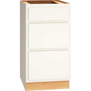 SKU 3DB18 - 18 Inch Base Cabinet with 3 Drawers in Classic Door Style and Snow Finish from Mantra Cabinets