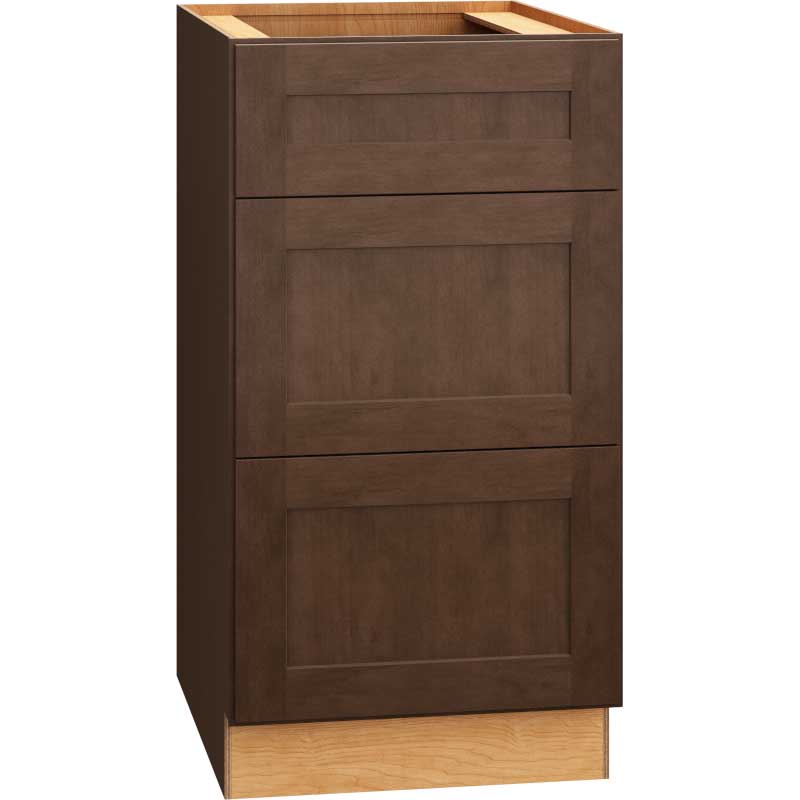 SKU 3DB18 - 18 Inch Base Cabinet with 3 Drawers in Omni Door Style and Bark Finish from Mantra Cabinets