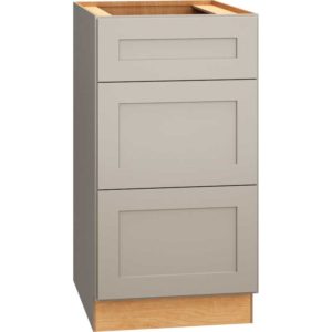 SKU 3DB18 - 18 Inch Base Cabinet with 3 Drawers in Omni Door Style and Mineral Finish from Mantra Cabinets