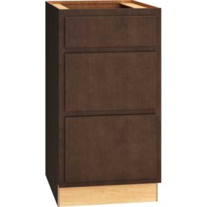 SKU 3DB18 - 18 Inch Base Cabinet with 3 Drawers in Classic Door Style and Bark Finish from Mantra Cabinets