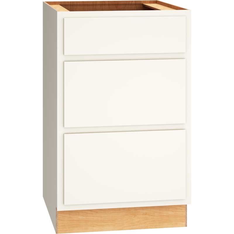 SKU 3DB21 - 21 Inch Base Cabinet with 3 Drawers in Classic Door Style and Snow Finish from Mantra Cabinets