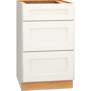 SKU 3DB21 - 21 Inch Base Cabinet with 3 Drawers in Spectra Door Style and Snow Finish from Mantra Cabinets
