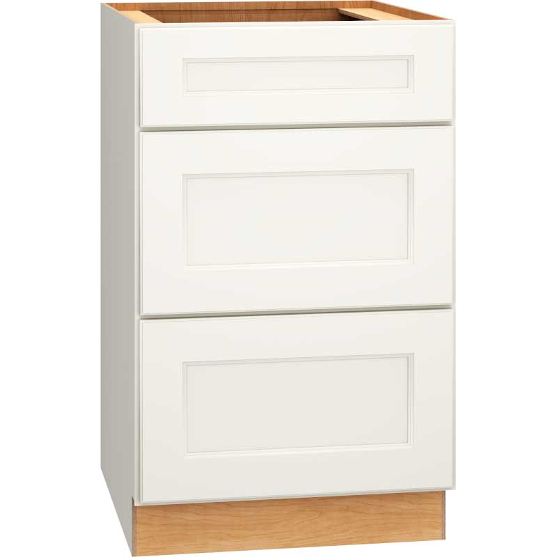 SKU 3DB21 - 21 Inch Base Cabinet with 3 Drawers in Spectra Door Style and Snow Finish from Mantra Cabinets