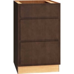 SKU 3DB21 - 21 Inch Base Cabinet with 3 Drawers in Classic Door Style and Bark Finish from Mantra Cabinets
