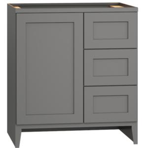 Mantra Cabinets - Dark Gray Bathroom Vanity Sink Base - 30" Vanity Sink Base with 3 Drawers in Omni Cabinet Door Style with Graphite Finish