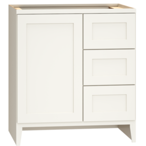 Mantra Cabinets - Bathroom Vanity Sink Base - 30" Vanity Sink Base with 3 Drawers in Omni Door Style with Snow Finish