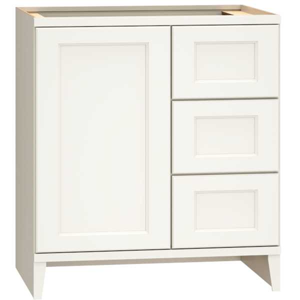 Mantra Cabinets - Bathroom Vanity Sink Base - 30" Vanity Sink Base with 3 Drawers in Spectra Cabinet Door Style with Snow Finish
