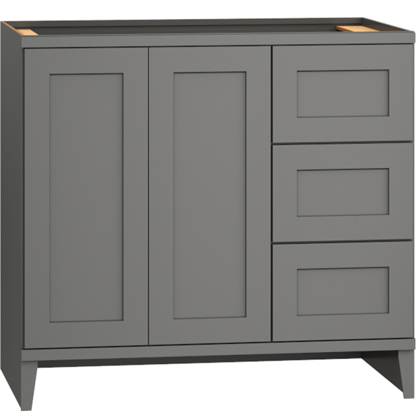 36" Vanity Sink Base with 3 Drawers in Omni Cabinet Door Style with Graphite Finish