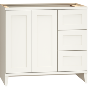 36" Vanity Sink Base with 3 Drawers in Omni Cabinet Door Style with Snow Finish