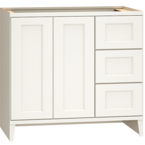 36" Vanity Sink Base with 3 Drawers in Spectra Cabinet Door Style in Snow Finish