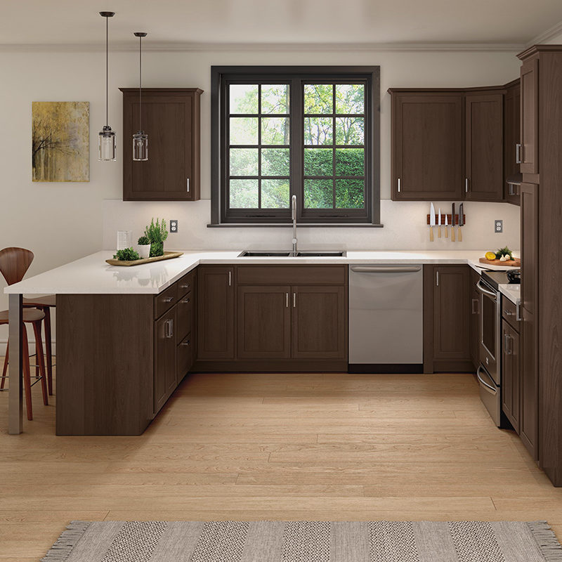 Dark Brown Kitchen Cabinets - Classic Cabinet Door Style in Bark Finish from Mantra Cabinets