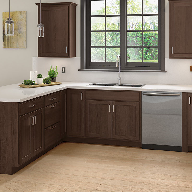 Dark Brown Kitchen Cabinets - Classic Cabinet Door Style in Bark Finish from Mantra Cabinets