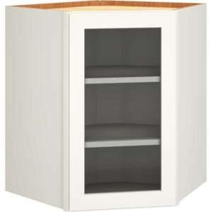 Cut-for-Glass Diagonal Wall Cabinet in Omni Door Style with Snow Finish