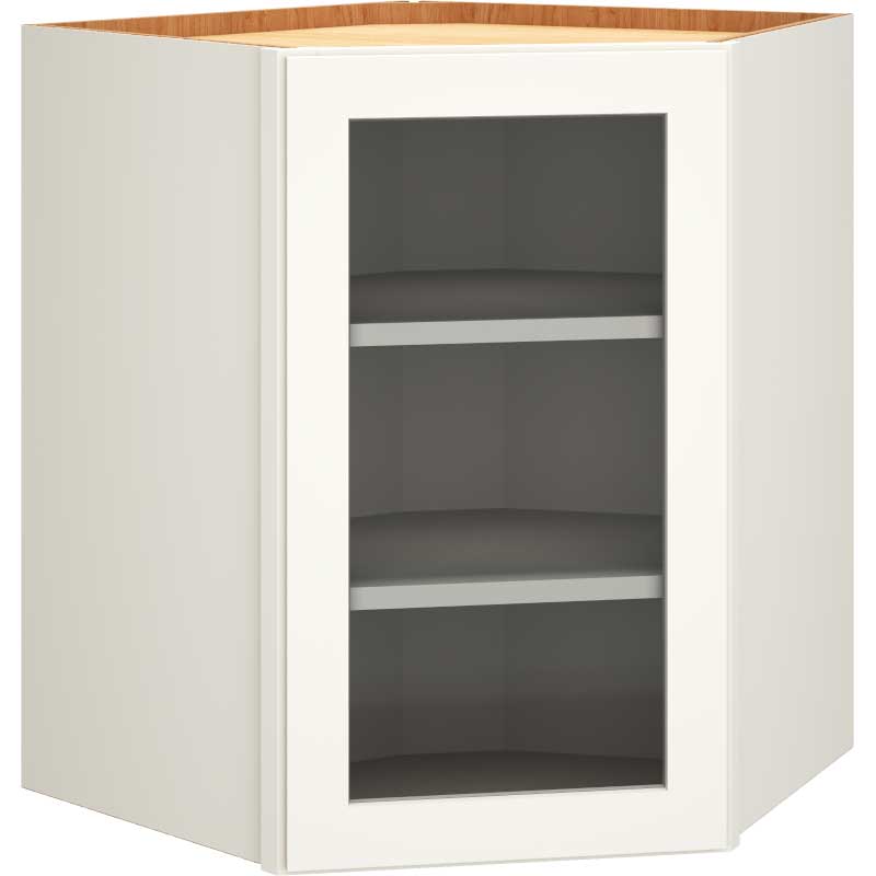 Cut-for-Glass Diagonal Wall Cabinet in Omni Door Style with Snow Finish