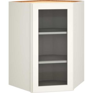 Cut-for-Glass Diagonal Wall Cabinet in Omni Door Style with Snow Finish