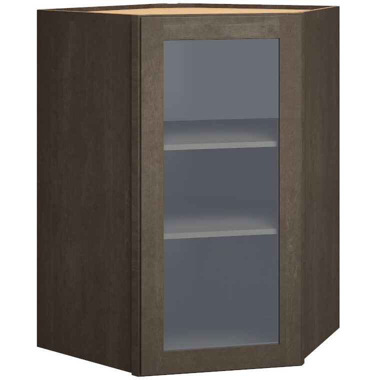 Cut-for-Glass Diagonal Wall Cabinet in Omni Door Style with Beachwood Finish