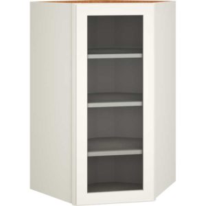 Cut-for-Glass Diagonal Wall Cabinet in Omni Door Style with Snow Finish