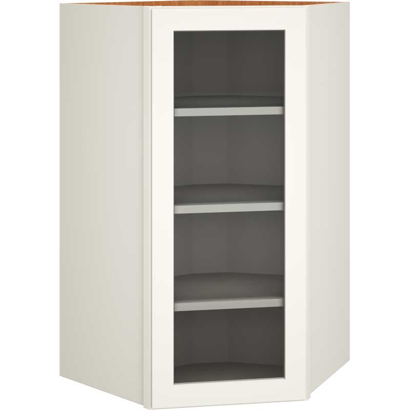 Cut-for-Glass Diagonal Wall Cabinet in Omni Door Style with Snow Finish