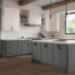 Gray and White Shaker Kitchen Cabinets- Omni Cabinet Door Style in Graphite Finish and Snow Finish by Mantra Cabinets