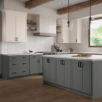 Gray and White Shaker Kitchen Cabinets- Omni Cabinet Door Style in Graphite Finish and Snow Finish by Mantra Cabinets