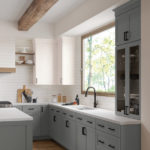 Gray and White Shaker Kitchen Cabinets- Omni Cabinet Door Style in Graphite Finish and Snow Finish by Mantra Cabinets