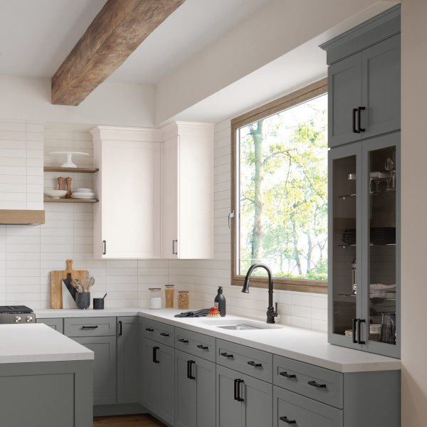 Gray and White Shaker Kitchen Cabinets- Omni Cabinet Door Style in Graphite Finish and Snow Finish by Mantra Cabinets