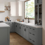 Gray and White Shaker Kitchen Cabinets- Omni Cabinet Door Style in Graphite Finish and Snow Finish by Mantra Cabinets