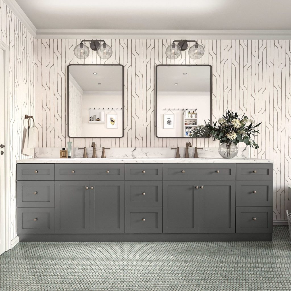 Dark Gray Shaker Bathroom Vanity - Omni Bathroom Cabinet Door Style in Graphite Finish by Mantra Cabinets