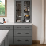 Dark Gray Shaker Kitchen Cabinets with Glass Cabinet Doors - Omni Cabinet Door Style in Graphite Finish by Mantra Cabinets