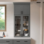 Dark Gray Shaker Kitchen Cabinets with Glass Cabinet Doors - Omni Cabinet Door Style in Graphite Finish by Mantra Cabinets