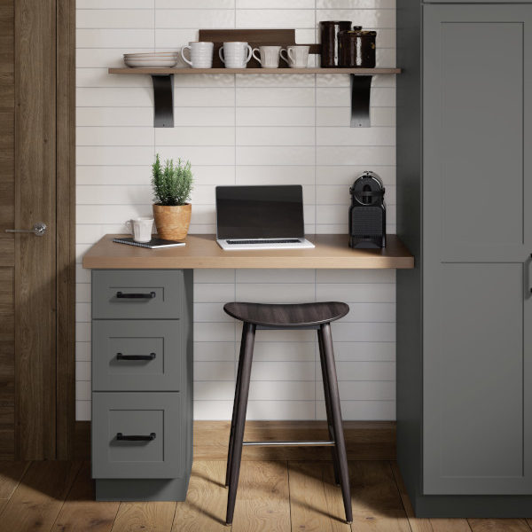 Dark Gray Shaker Built-in Desk Cabinets - Omni Cabinet Door Style in Graphite Finish by Mantra Cabinets