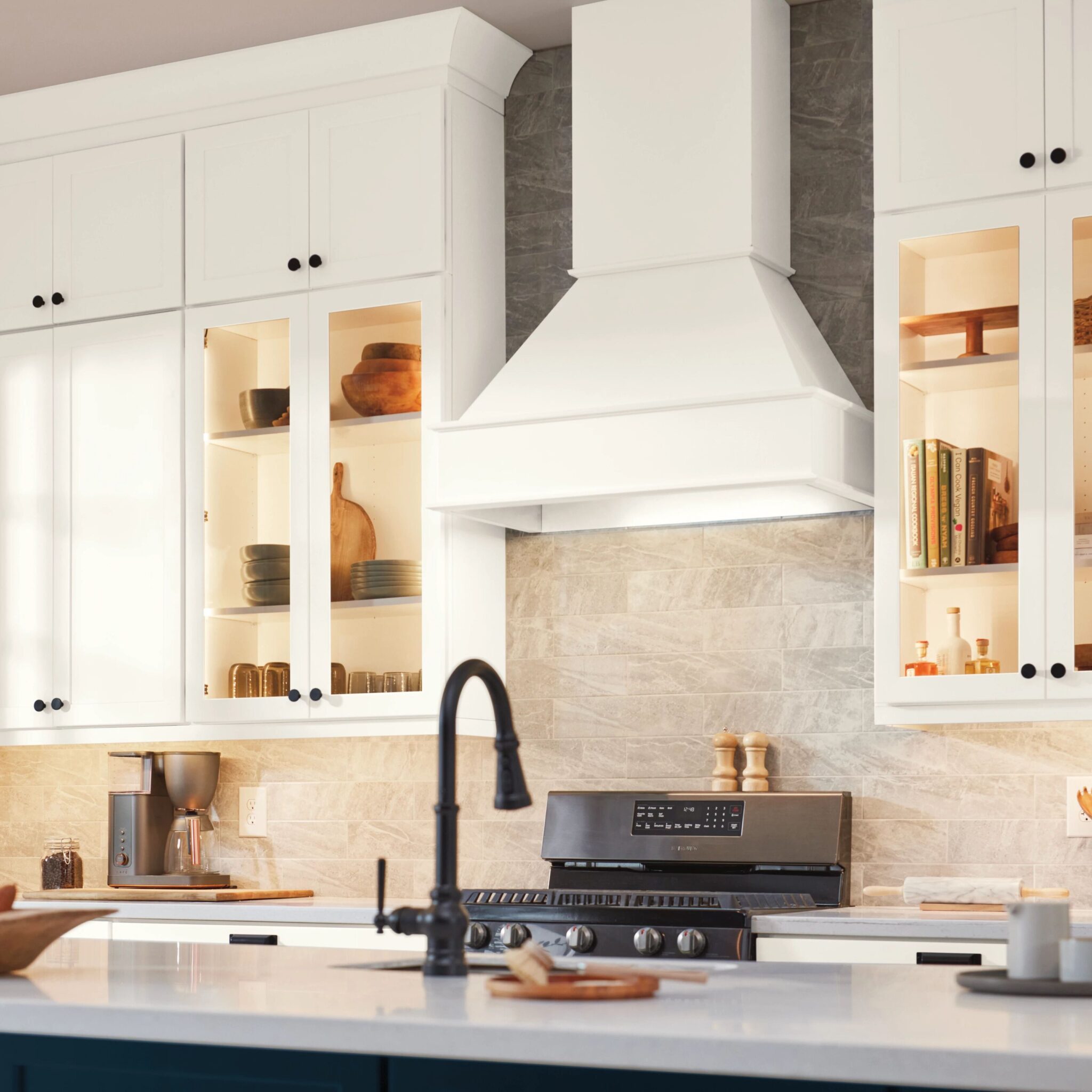 Classic Square Wood Hood in Omni Snow Mantra