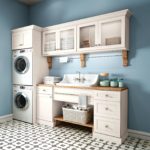 White Shaker Laundry Room Cabinets - Omni Cabinet Door Style with Snow Finish by Mantra Cabinets