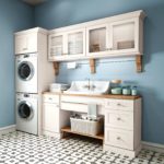 White Shaker Laundry Room Cabinets - Omni Cabinet Door Style with Snow Finish by Mantra Cabinets